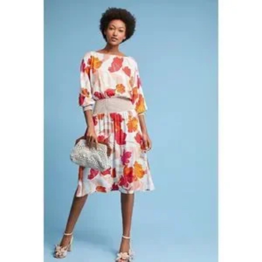 Maeve Floral Midi Dress - Red, Pink, Orange